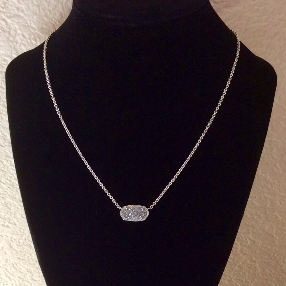 Kendra Scott “Elisa” in Platinum Drusy 14k White Gold Plated Necklace - Picture 2 of 5